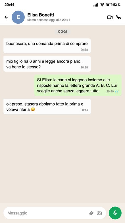 Messaggio WhatsApp di una mamma che usa le carte