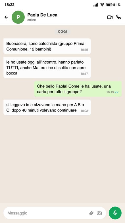 Messaggio WhatsApp di una mamma che usa le carte