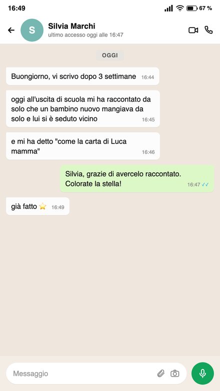 Messaggio WhatsApp di una mamma che usa le carte